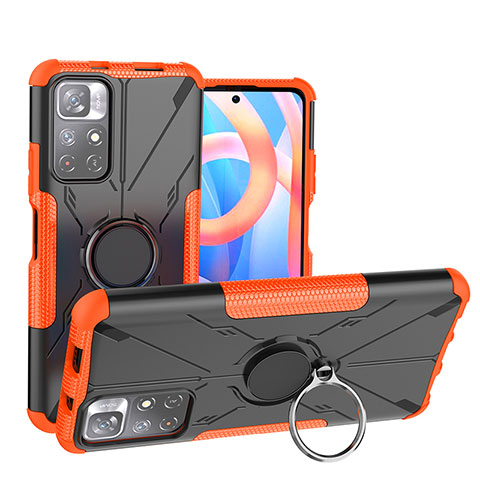 Coque Contour Silicone et Plastique Housse Etui Mat avec Magnetique Support Bague Anneau JX1 pour Xiaomi Redmi Note 11 5G Orange