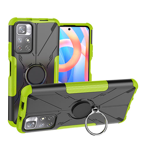 Coque Contour Silicone et Plastique Housse Etui Mat avec Magnetique Support Bague Anneau JX1 pour Xiaomi Redmi Note 11 5G Vert