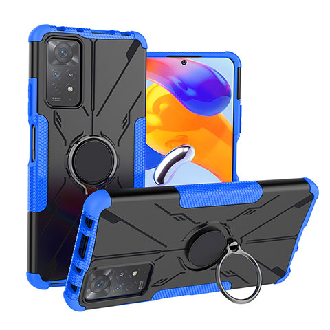 Coque Contour Silicone et Plastique Housse Etui Mat avec Magnetique Support Bague Anneau JX1 pour Xiaomi Redmi Note 11 Pro 4G Bleu