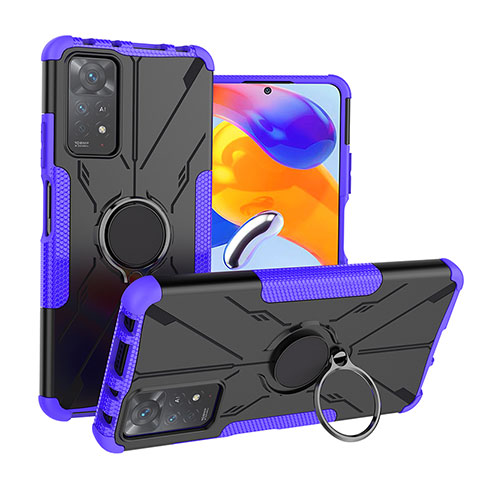 Coque Contour Silicone et Plastique Housse Etui Mat avec Magnetique Support Bague Anneau JX1 pour Xiaomi Redmi Note 11 Pro 4G Violet