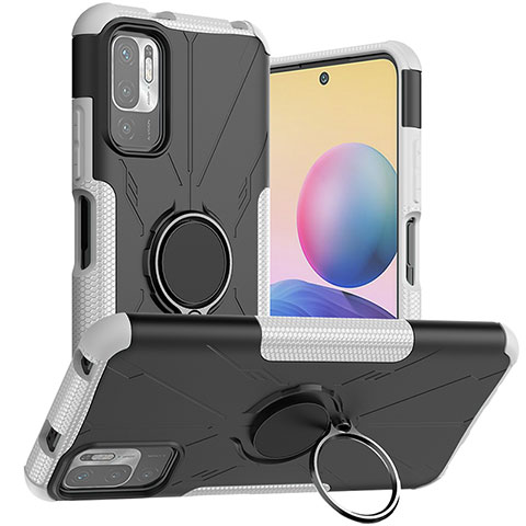 Coque Contour Silicone et Plastique Housse Etui Mat avec Magnetique Support Bague Anneau JX1 pour Xiaomi Redmi Note 11 SE 5G Argent