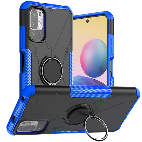 Coque Contour Silicone et Plastique Housse Etui Mat avec Magnetique Support Bague Anneau JX1 pour Xiaomi Redmi Note 11 SE 5G Bleu