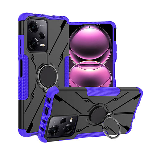 Coque Contour Silicone et Plastique Housse Etui Mat avec Magnetique Support Bague Anneau JX1 pour Xiaomi Redmi Note 12 Pro 5G Violet