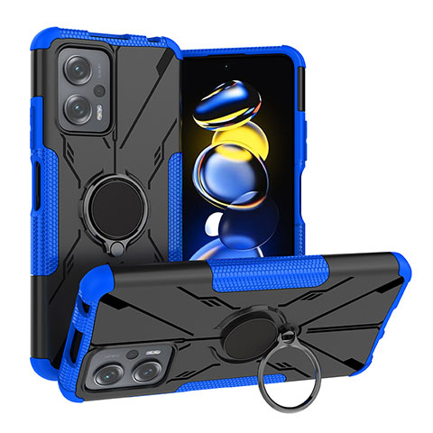 Coque Contour Silicone et Plastique Housse Etui Mat avec Magnetique Support Bague Anneau JX1 pour Xiaomi Redmi Note 12T Pro 5G Bleu