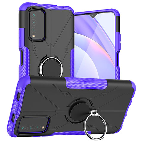 Coque Contour Silicone et Plastique Housse Etui Mat avec Magnetique Support Bague Anneau JX1 pour Xiaomi Redmi Note 9 4G Violet