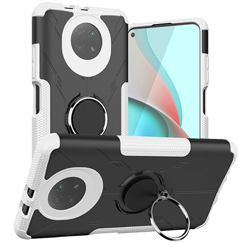 Coque Contour Silicone et Plastique Housse Etui Mat avec Magnetique Support Bague Anneau JX1 pour Xiaomi Redmi Note 9 5G Argent