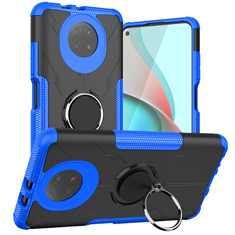 Coque Contour Silicone et Plastique Housse Etui Mat avec Magnetique Support Bague Anneau JX1 pour Xiaomi Redmi Note 9 5G Bleu