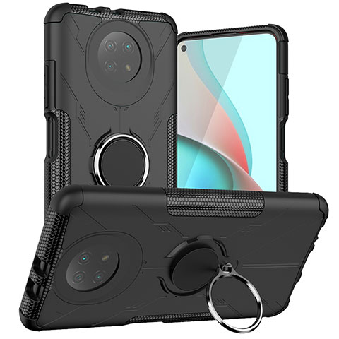 Coque Contour Silicone et Plastique Housse Etui Mat avec Magnetique Support Bague Anneau JX1 pour Xiaomi Redmi Note 9 5G Noir