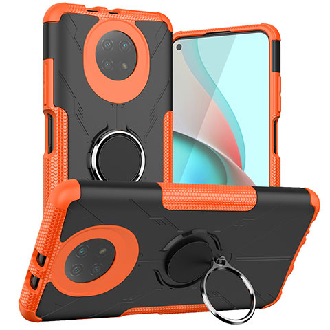 Coque Contour Silicone et Plastique Housse Etui Mat avec Magnetique Support Bague Anneau JX1 pour Xiaomi Redmi Note 9 5G Orange