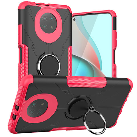 Coque Contour Silicone et Plastique Housse Etui Mat avec Magnetique Support Bague Anneau JX1 pour Xiaomi Redmi Note 9 5G Rose Rouge