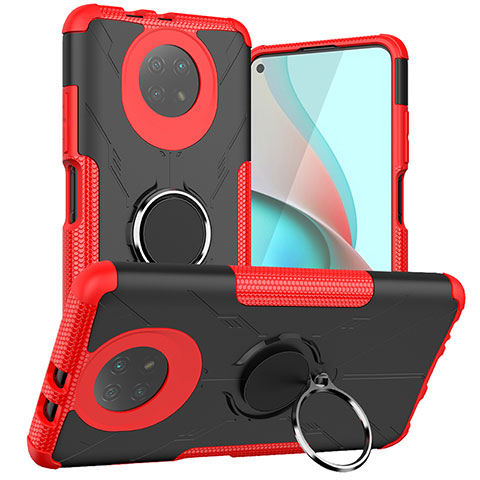 Coque Contour Silicone et Plastique Housse Etui Mat avec Magnetique Support Bague Anneau JX1 pour Xiaomi Redmi Note 9 5G Rouge