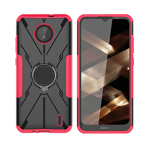 Coque Contour Silicone et Plastique Housse Etui Mat avec Magnetique Support Bague Anneau JX2 pour Nokia C10 Rose Rouge