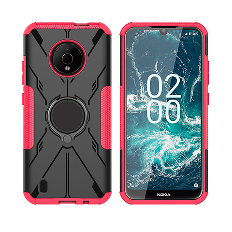 Coque Contour Silicone et Plastique Housse Etui Mat avec Magnetique Support Bague Anneau JX2 pour Nokia C200 Rose Rouge