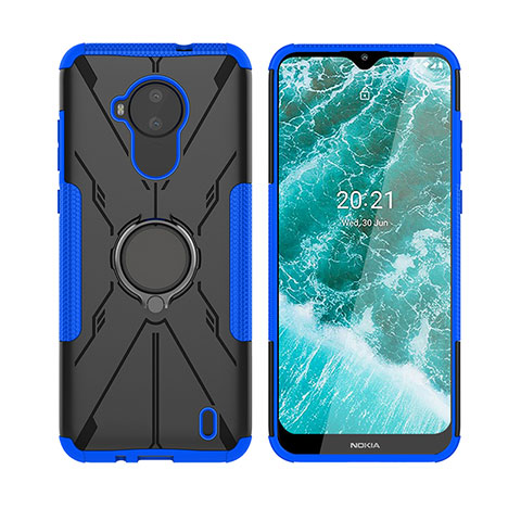 Coque Contour Silicone et Plastique Housse Etui Mat avec Magnetique Support Bague Anneau JX2 pour Nokia C30 Bleu