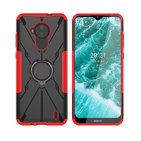 Coque Contour Silicone et Plastique Housse Etui Mat avec Magnetique Support Bague Anneau JX2 pour Nokia C30 Rouge