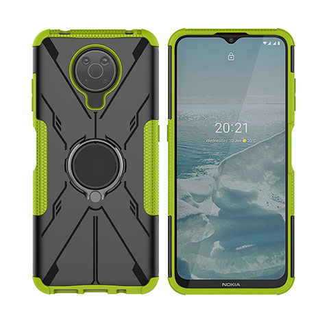 Coque Contour Silicone et Plastique Housse Etui Mat avec Magnetique Support Bague Anneau JX2 pour Nokia G10 Vert