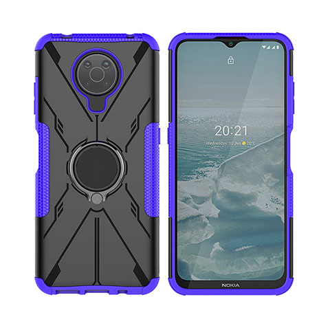 Coque Contour Silicone et Plastique Housse Etui Mat avec Magnetique Support Bague Anneau JX2 pour Nokia G10 Violet