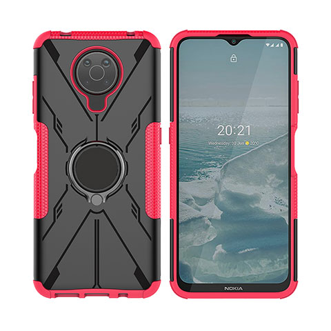 Coque Contour Silicone et Plastique Housse Etui Mat avec Magnetique Support Bague Anneau JX2 pour Nokia G30 Rose Rouge