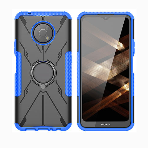 Coque Contour Silicone et Plastique Housse Etui Mat avec Magnetique Support Bague Anneau JX2 pour Nokia G300 5G Bleu