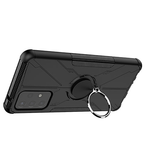 Coque Contour Silicone et Plastique Housse Etui Mat avec Magnetique Support Bague Anneau JX2 pour Samsung Galaxy A72 5G Noir