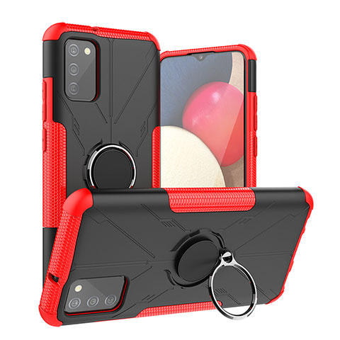 Coque Contour Silicone et Plastique Housse Etui Mat avec Magnetique Support Bague Anneau JX2 pour Samsung Galaxy F02S SM-E025F Rouge