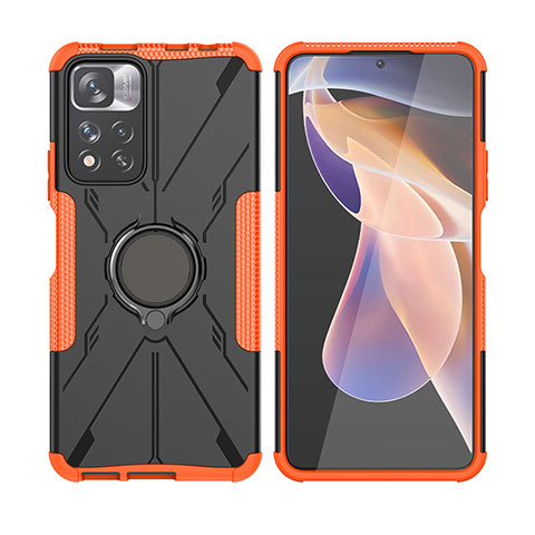 Coque Contour Silicone et Plastique Housse Etui Mat avec Magnetique Support Bague Anneau JX2 pour Xiaomi Mi 11i 5G (2022) Orange