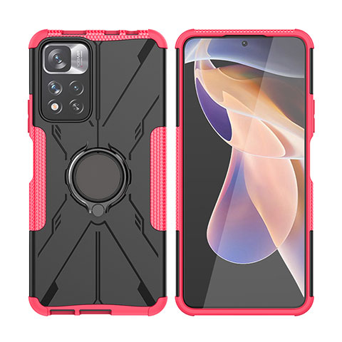 Coque Contour Silicone et Plastique Housse Etui Mat avec Magnetique Support Bague Anneau JX2 pour Xiaomi Mi 11i 5G (2022) Rouge