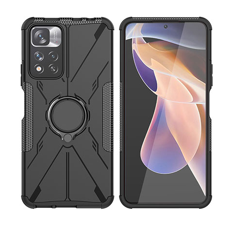 Coque Contour Silicone et Plastique Housse Etui Mat avec Magnetique Support Bague Anneau JX2 pour Xiaomi Poco X4 NFC Noir