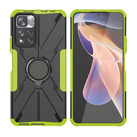 Coque Contour Silicone et Plastique Housse Etui Mat avec Magnetique Support Bague Anneau JX2 pour Xiaomi Poco X4 NFC Vert