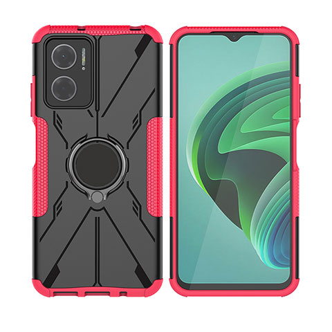 Coque Contour Silicone et Plastique Housse Etui Mat avec Magnetique Support Bague Anneau JX2 pour Xiaomi Redmi 10 5G Rose Rouge