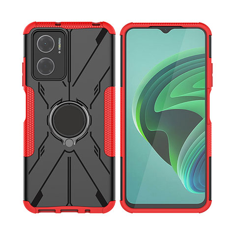 Coque Contour Silicone et Plastique Housse Etui Mat avec Magnetique Support Bague Anneau JX2 pour Xiaomi Redmi 10 5G Rouge