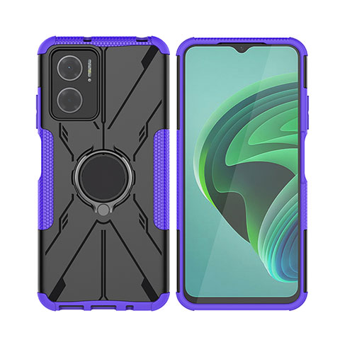 Coque Contour Silicone et Plastique Housse Etui Mat avec Magnetique Support Bague Anneau JX2 pour Xiaomi Redmi 10 5G Violet