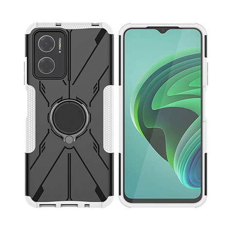 Coque Contour Silicone et Plastique Housse Etui Mat avec Magnetique Support Bague Anneau JX2 pour Xiaomi Redmi 11 Prime 5G Argent