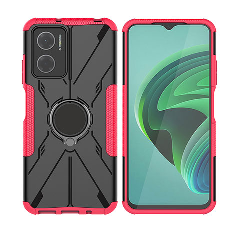 Coque Contour Silicone et Plastique Housse Etui Mat avec Magnetique Support Bague Anneau JX2 pour Xiaomi Redmi 11 Prime 5G Rose Rouge