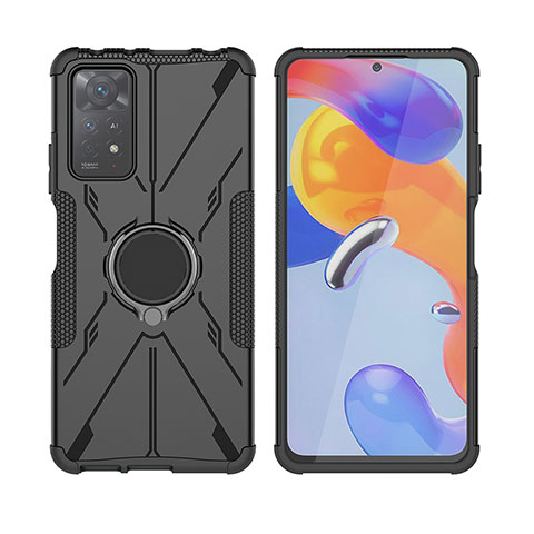 Coque Contour Silicone et Plastique Housse Etui Mat avec Magnetique Support Bague Anneau JX2 pour Xiaomi Redmi Note 11 Pro 4G Noir