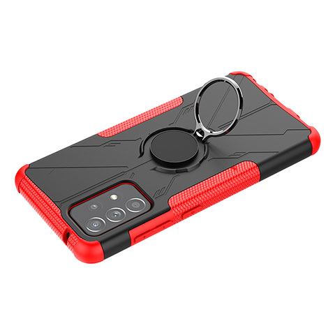 Coque Contour Silicone et Plastique Housse Etui Mat avec Magnetique Support Bague Anneau JX3 pour Samsung Galaxy A52 4G Rouge