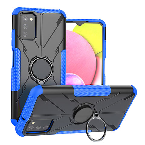 Coque Contour Silicone et Plastique Housse Etui Mat avec Magnetique Support Bague Anneau JX3 pour Samsung Galaxy M02s Bleu