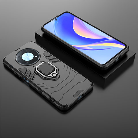 Coque Contour Silicone et Plastique Housse Etui Mat avec Magnetique Support Bague Anneau KC1 pour Huawei Enjoy 50 Pro Noir