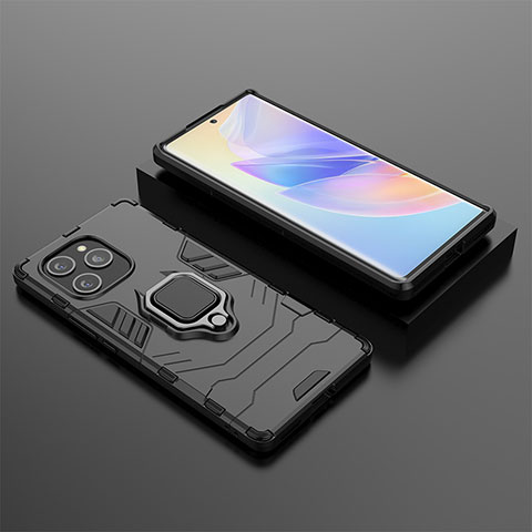 Coque Contour Silicone et Plastique Housse Etui Mat avec Magnetique Support Bague Anneau KC1 pour Huawei Honor 60 SE 5G Noir