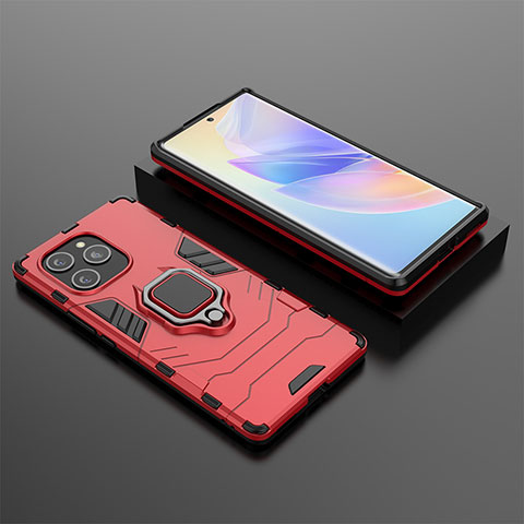 Coque Contour Silicone et Plastique Housse Etui Mat avec Magnetique Support Bague Anneau KC1 pour Huawei Honor 60 SE 5G Rouge