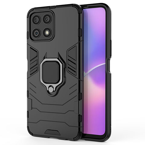 Coque Contour Silicone et Plastique Housse Etui Mat avec Magnetique Support Bague Anneau KC1 pour Huawei Honor X30i Noir