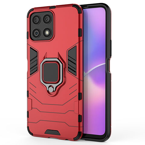 Coque Contour Silicone et Plastique Housse Etui Mat avec Magnetique Support Bague Anneau KC1 pour Huawei Honor X30i Rouge