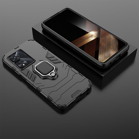 Coque Contour Silicone et Plastique Housse Etui Mat avec Magnetique Support Bague Anneau KC1 pour Huawei Honor X5 Plus Noir