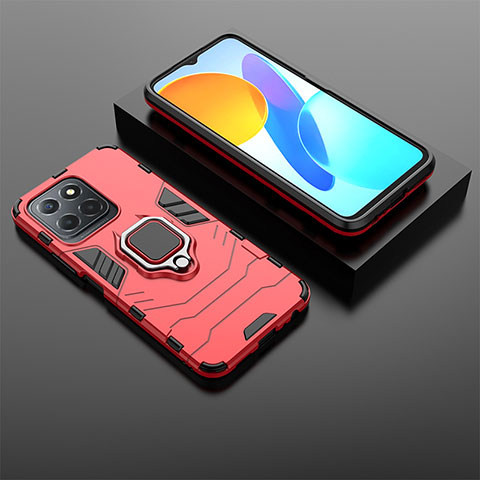 Coque Contour Silicone et Plastique Housse Etui Mat avec Magnetique Support Bague Anneau KC1 pour Huawei Honor X8 5G Rouge