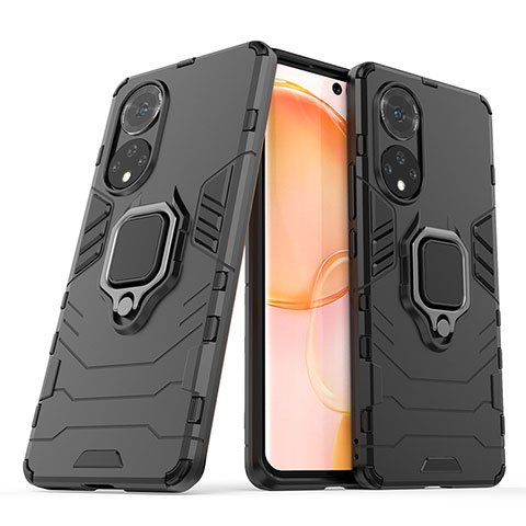 Coque Contour Silicone et Plastique Housse Etui Mat avec Magnetique Support Bague Anneau KC1 pour Huawei Nova 9 Noir