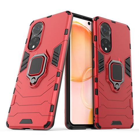 Coque Contour Silicone et Plastique Housse Etui Mat avec Magnetique Support Bague Anneau KC1 pour Huawei Nova 9 Rouge