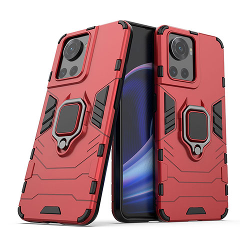 Coque Contour Silicone et Plastique Housse Etui Mat avec Magnetique Support Bague Anneau KC1 pour OnePlus 10R 5G Rouge