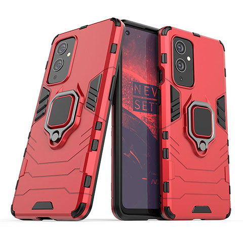 Coque Contour Silicone et Plastique Housse Etui Mat avec Magnetique Support Bague Anneau KC1 pour OnePlus 9 5G Rouge