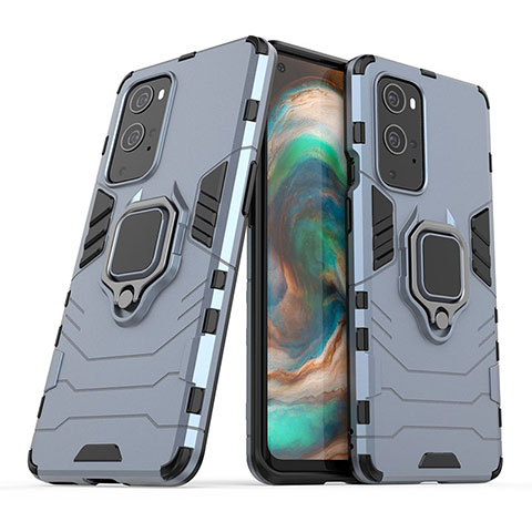 Coque Contour Silicone et Plastique Housse Etui Mat avec Magnetique Support Bague Anneau KC1 pour OnePlus 9 Pro 5G Bleu