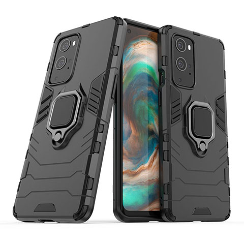 Coque Contour Silicone et Plastique Housse Etui Mat avec Magnetique Support Bague Anneau KC1 pour OnePlus 9 Pro 5G Noir